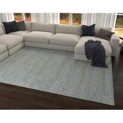 Tapis bleu en laine crocheté à la main Blige