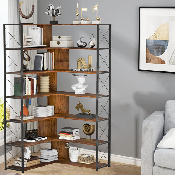 Kechi Corner Shelf Corner Bookcase with 5 Tier Storage Shelves for Bedroom,  Living Room