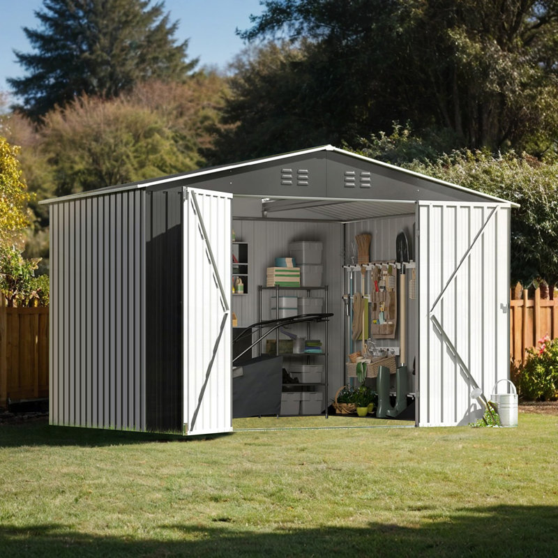 8FT Outdoor Waterproof Metal Storage Shed, 76.42"H x 119.31"W x 92.72"D