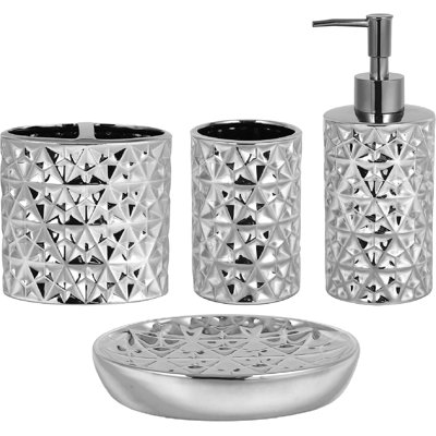 Silver bathroom accessory set