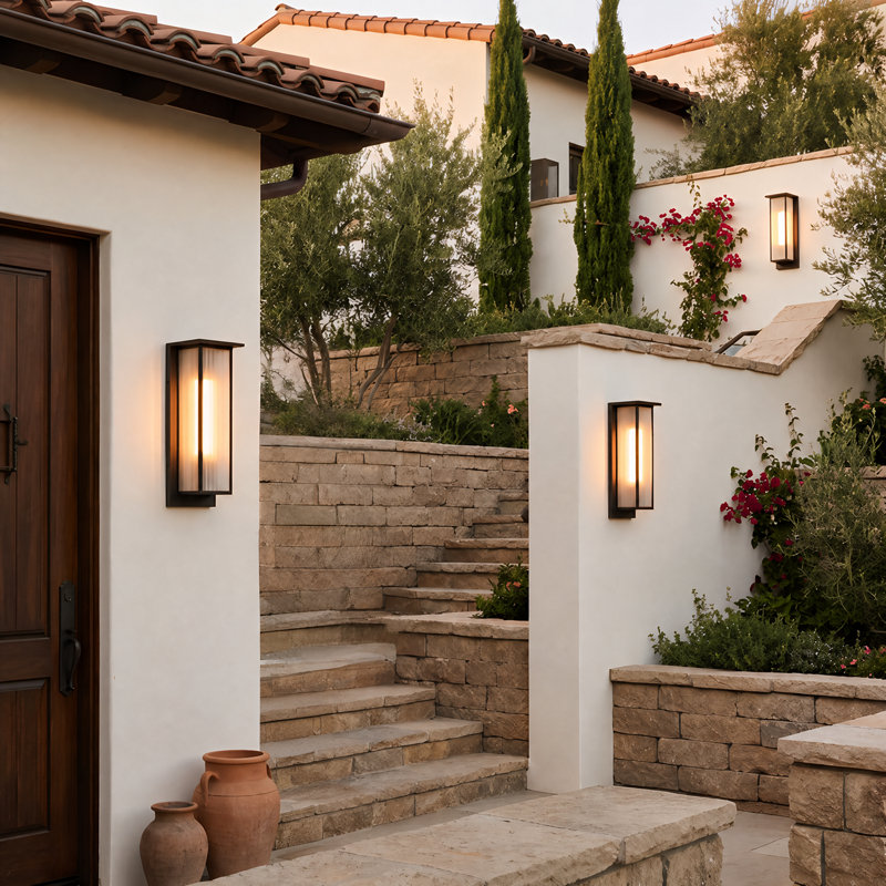Outdoor Glass Wall Sconce, 20 Inch Extra Large Modern Asian Style Wall Lights, E26 Base, Black