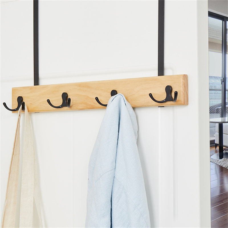 Crochet pour porte en bois massif, H 10,03 po x l 17,32 po x P 1,77 po, Noir/naturel
