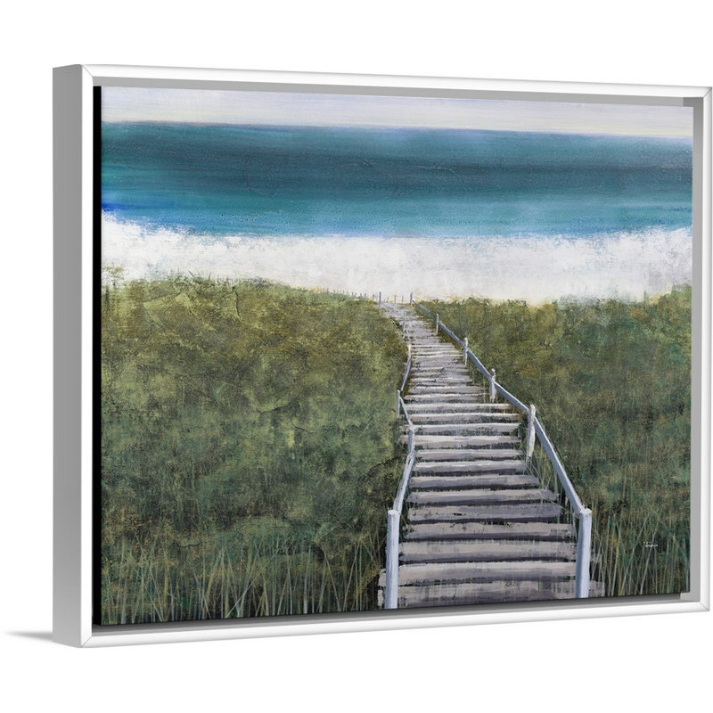 « boardwalk en bois », peinture sur toile, H 25,7 po x l 31,7 po x p 1,75 po, Cadre flottant blanc