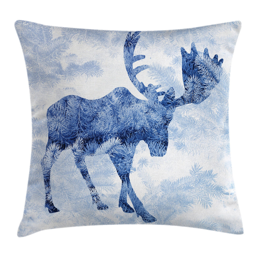 Kissenbezug, Blauer Winter Antlers Baum, Elch, Blau Weiss