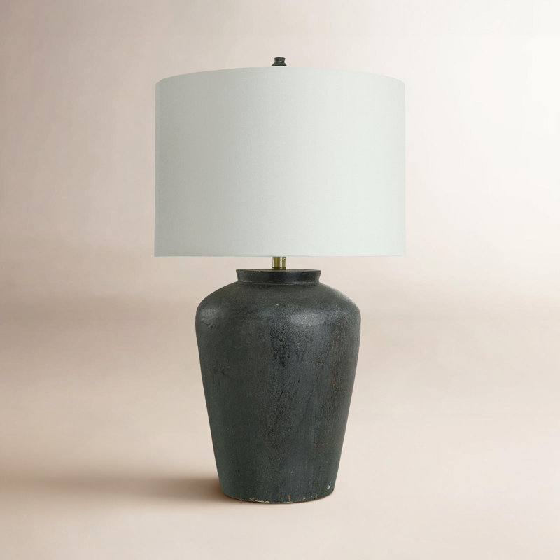 Daveney Concrete Table Lamp, White, Distressed Black