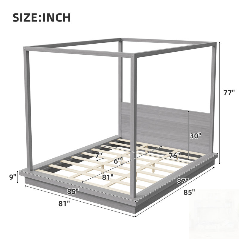 Lit plateforme à baldaquin en bois avec tête de lit, conception intemporelle et fabrication robuste pour les chambres élégantes