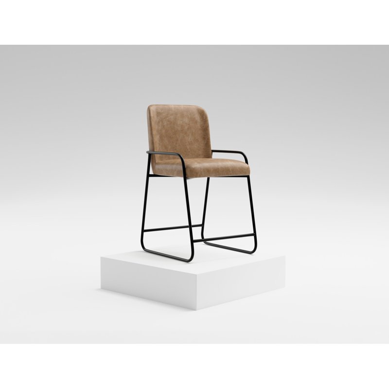 Tabouret de bar rembourré Rudy, Cognac, Tabouret de comptoir (siège d'une hauteur de 24 p