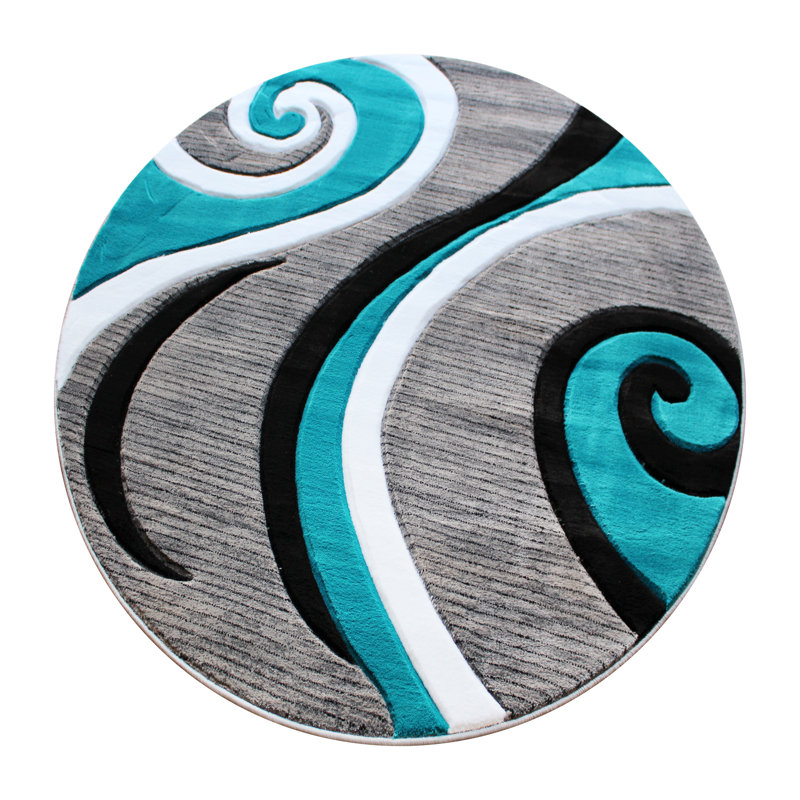 Skaghe Modern High-Low Sculpted Swirl Design Abstract Area Rug, Round 4'