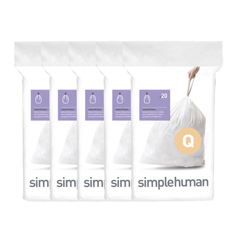 simplehuman Code Q Genuine Custom Fit Drawstring Trash Bags Dispenser Packs, 100 Count