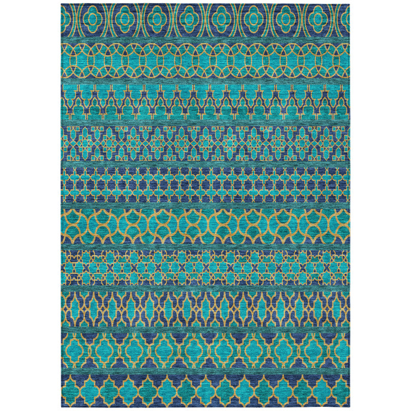 Juli Moroccan Polyester Machine Woven Rug with Non-Slip Backing , Rectangle 5' x 7'6"