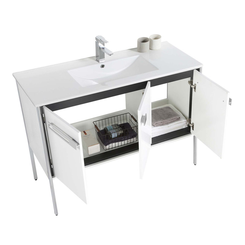Meuble-lavabo simple 42 po, Chrome poli, Blanc mat