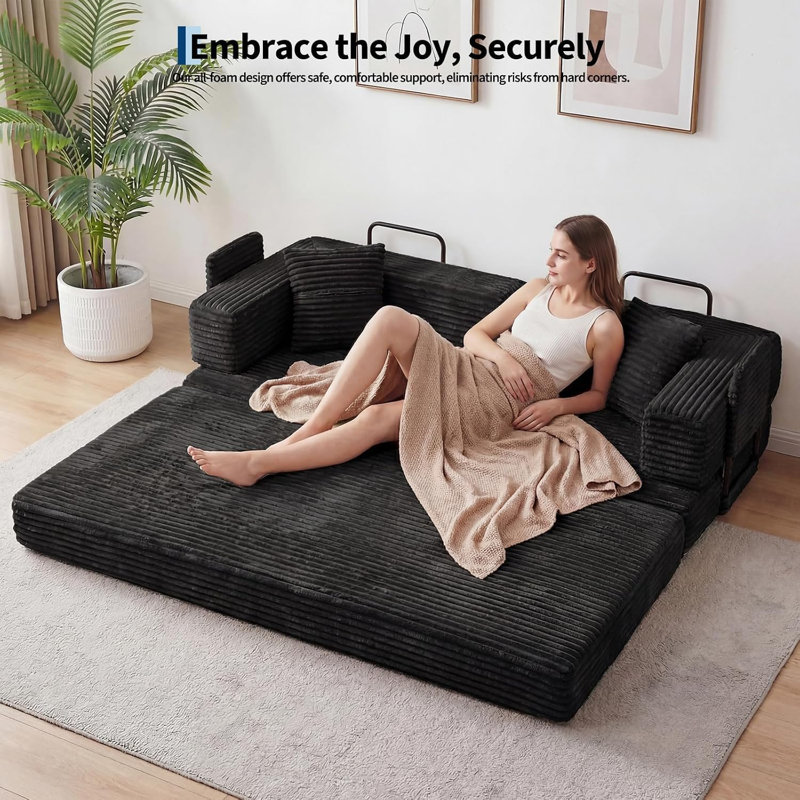 Canapé-lit futon de 226 cm, canapé-lit moderne en chenille, Red