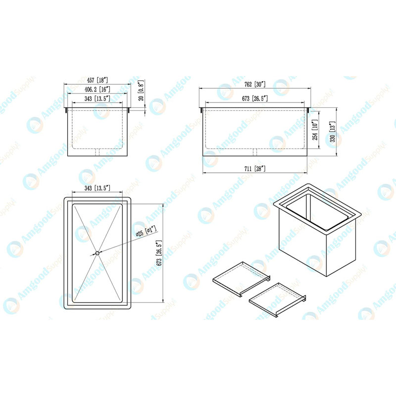 AmGood 18" x 30" Stainless Steel Drop-In Ice Bin