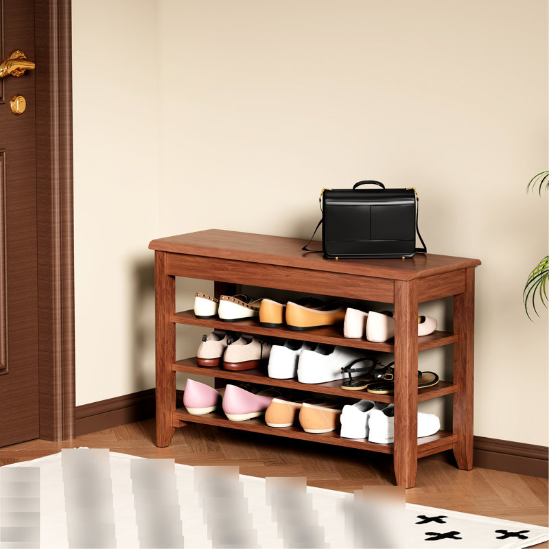 Banc de rangement pour chaussures en bois massif avec rangement rabattable, capacité de charge de 550 lb, économie d'espace et conception durable