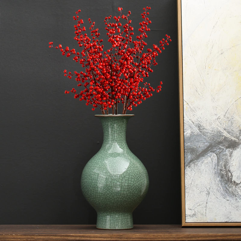Vase en céramique chinois fait à la main avec glacis craquelé, forme de lanterne élégante, grand vase en porcelaine verte pour la maison, le salon, le cadeau de mariage