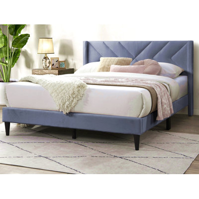 Elegant Modern Full Size Bed Clean Lines Design Headboard 1Pc Gray Velvet Upholstered Bedframe