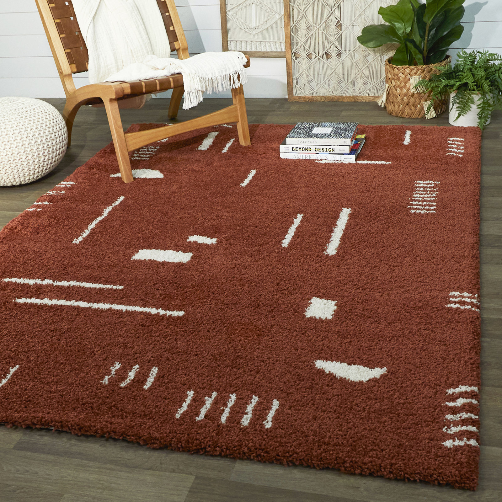 Morin Geometric Shag Rug, Rectangle 4'4" x 6'