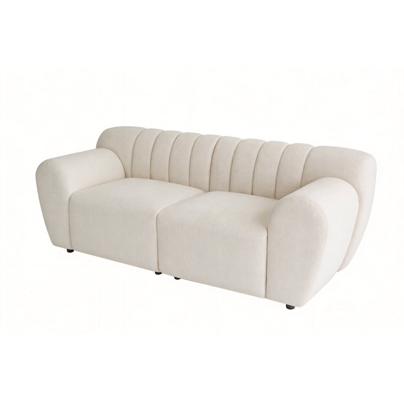 Glamour Contemporary Vertical Channel Tufted Sofa, 3, Beige
