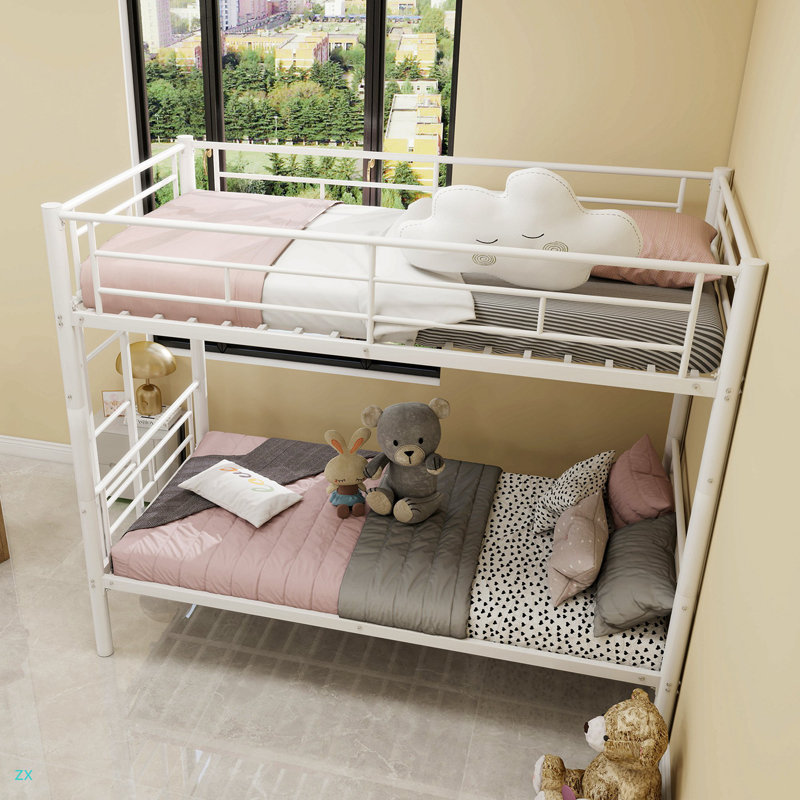 Lit superposé simple au-dessus d'un lit simple en métal pour enfants, filles, structure de lit en métal avec échelles et garde-corps, 2 lits convertibles, aucun sommier requis