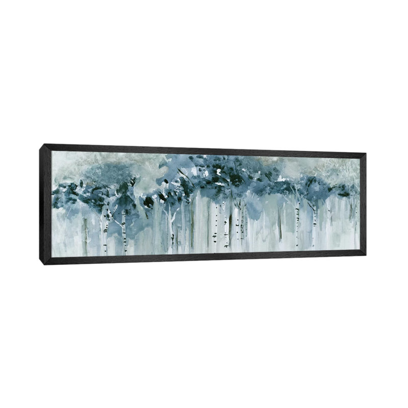 Blue Birch Morning by Susan Jill - Panoramic Painting on Canvas, 121.92 cm H x 40.64 cm W, Black Framed