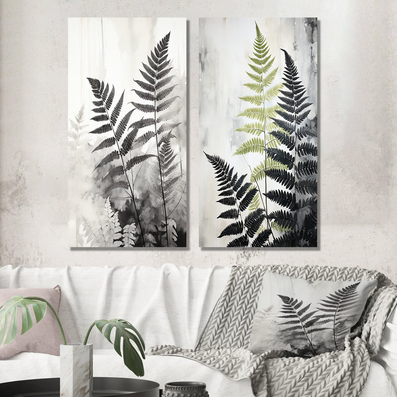 Black Ferns Serene Retreat - Ensemble de 2 impressions de fougères en métal, H 32 po x l 32 po