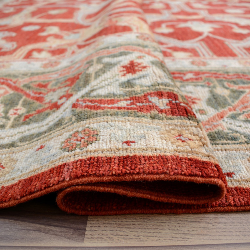 Tapis en laine rouge/beige 8 pi x 9 pi 10 po one-of-kind à la main-noué la new age oushak Lockbourne