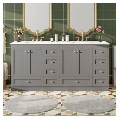 Meuble-lavabo autoportant de 72 po de style Shaker en gris, fabrication en panneau de fibres à densité moyenne avec certification EPA