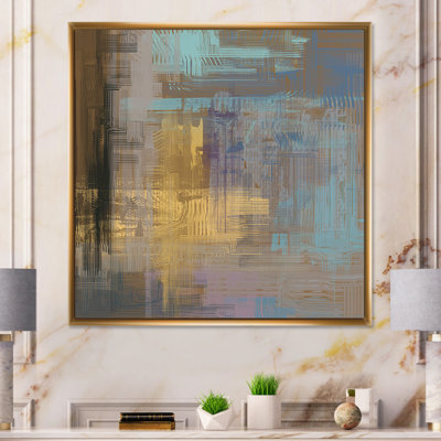 «Turquoise and Grey Frozen Grunge Art», reproduction d'art sur toile encadrée