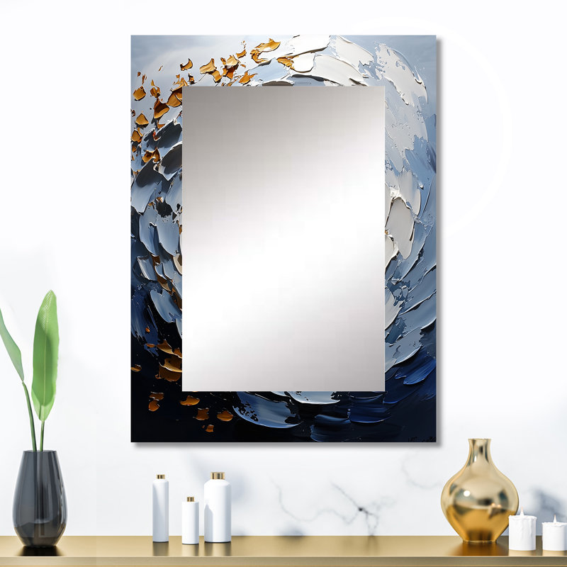«Gold» et «Blue Turbulent Waters Spiral IV» - miroir décoratif à spirales abstraites, miroir mural moderne, impression sur métal