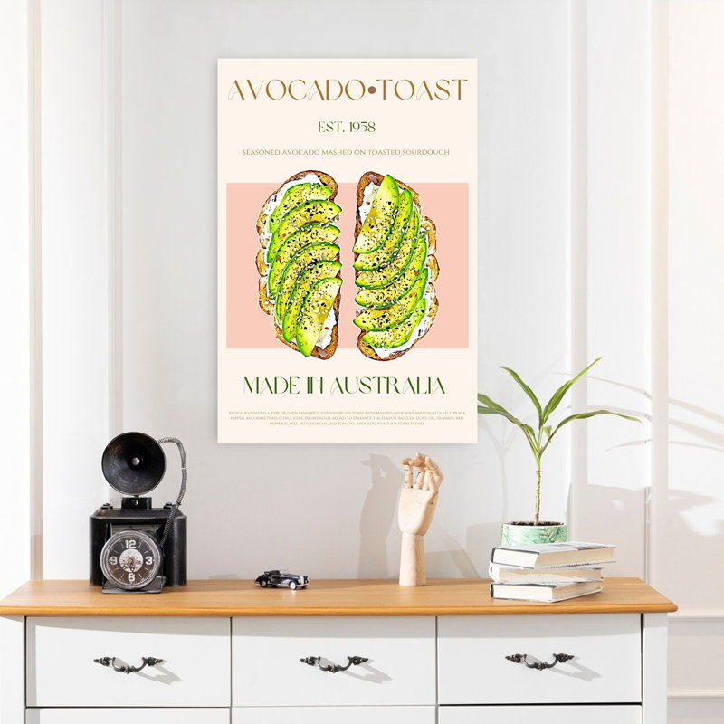 «Fresh Avocado Toast», art mural contemporain, H 24 po x l 16 po