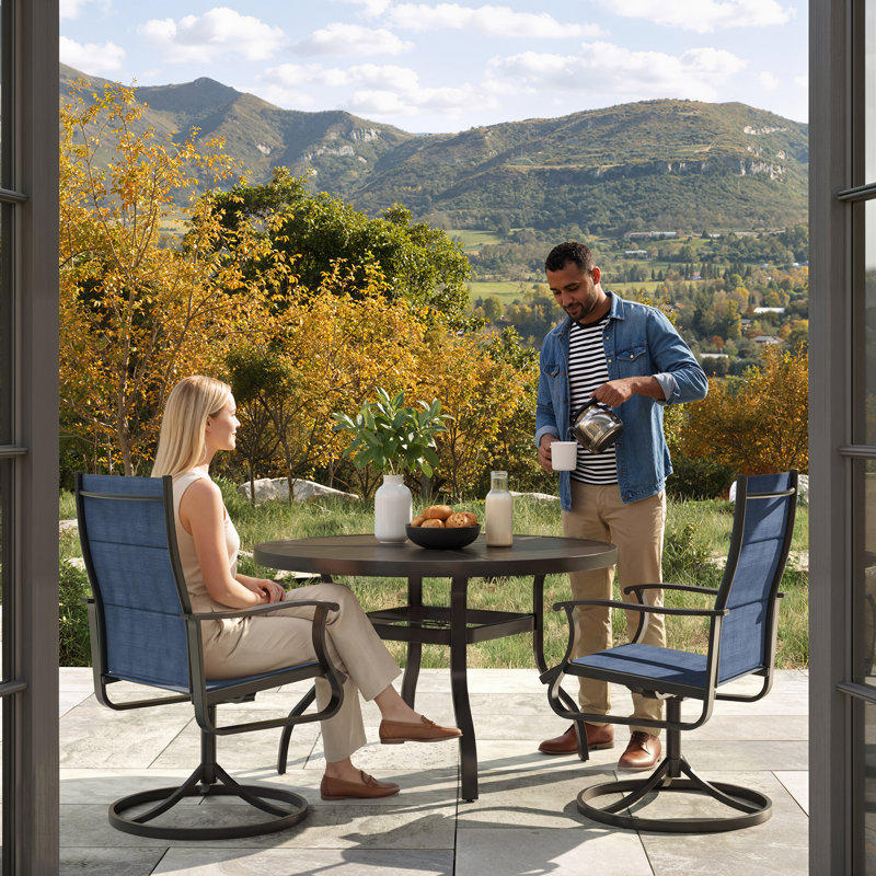 Ensemble de salle à manger 5 pièces imperméable pour terrasse - table ronde d'extérieur et 4 chaises pivotantes rembourrées