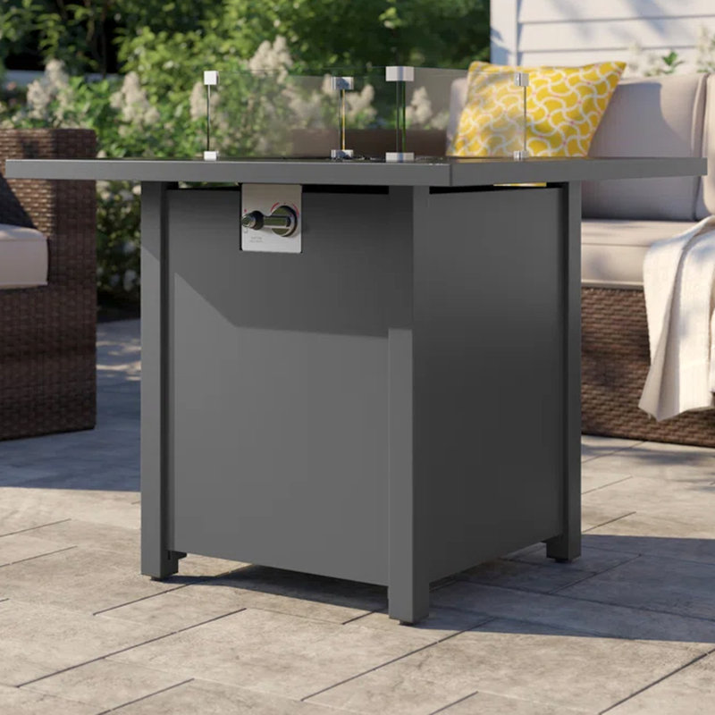 Foyer carré 30 po, protecteur en verre fumé - Table en acier inoxydable pour la rouille et la chaleur au propane / gaz naturel
