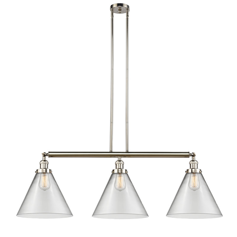 Luminaire suspendu linéaire à 3 lumières pour îlot de cuisine Lemmon, Ampoule non incluse, Nickel poli, Transparent