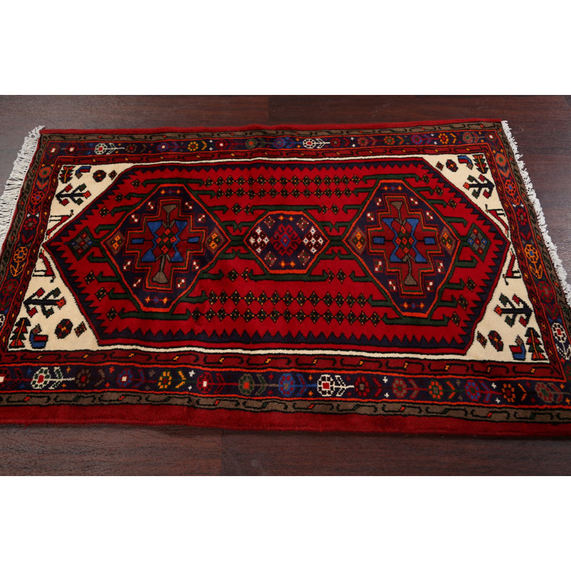 Tapis décoratif en laine de conception unique en laine noué à la main de conception unique 3 pi 2 po x 4 pi 8 po Cadden