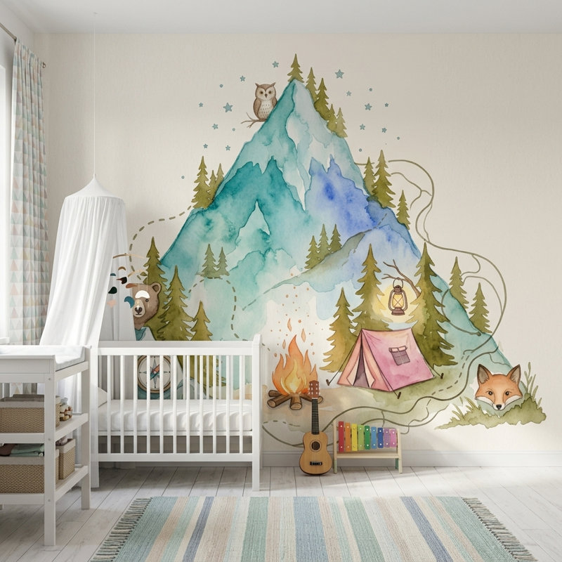 Décoration murale de camping en forme de montagne, Non tissé, 120 po x 96 po