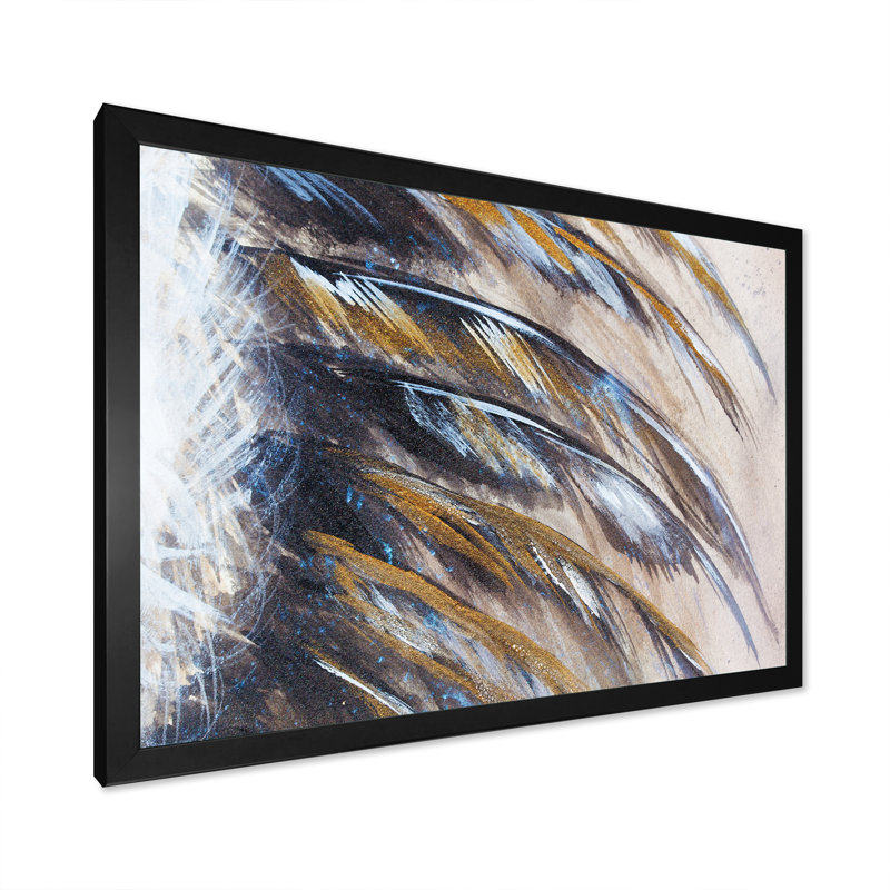Vibrant Abstract Black Feathers - on, Black Closed Corner Framed, 8" H x 12" W x 1" D