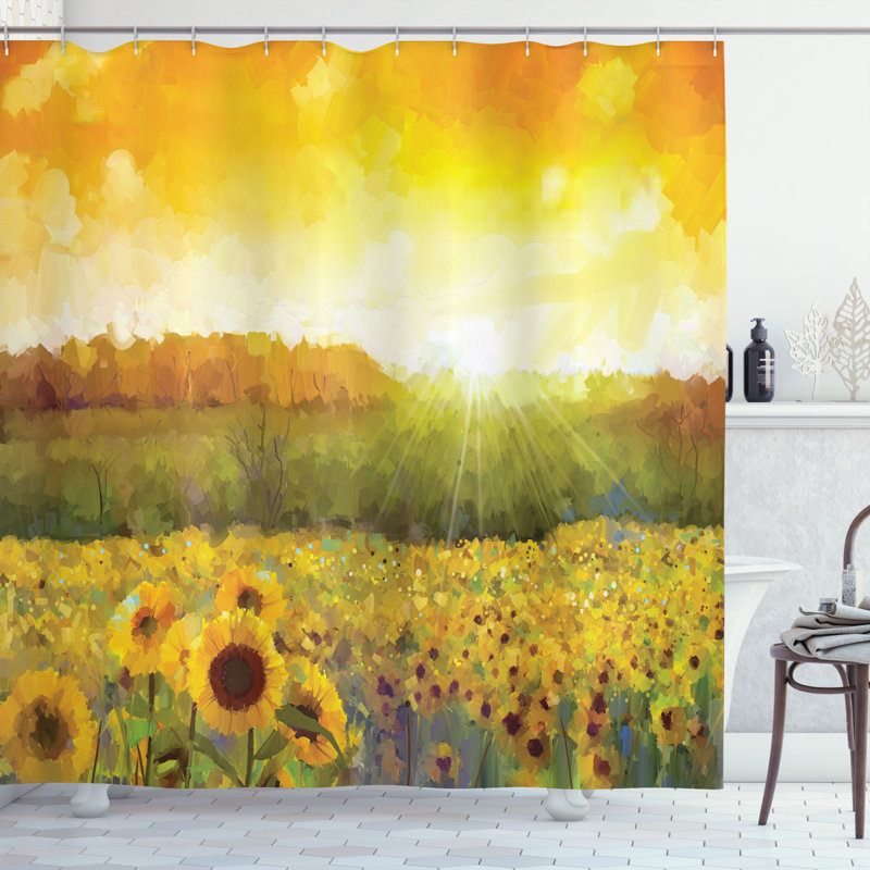 Ensemble de rideau de douche et crochets Sunflower, H 75 po x l 69 po