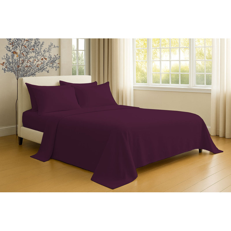 6-Piece Soft Microfiber Sheet Set, Full Sheet Set with 4 Pillowcases, Eggplant