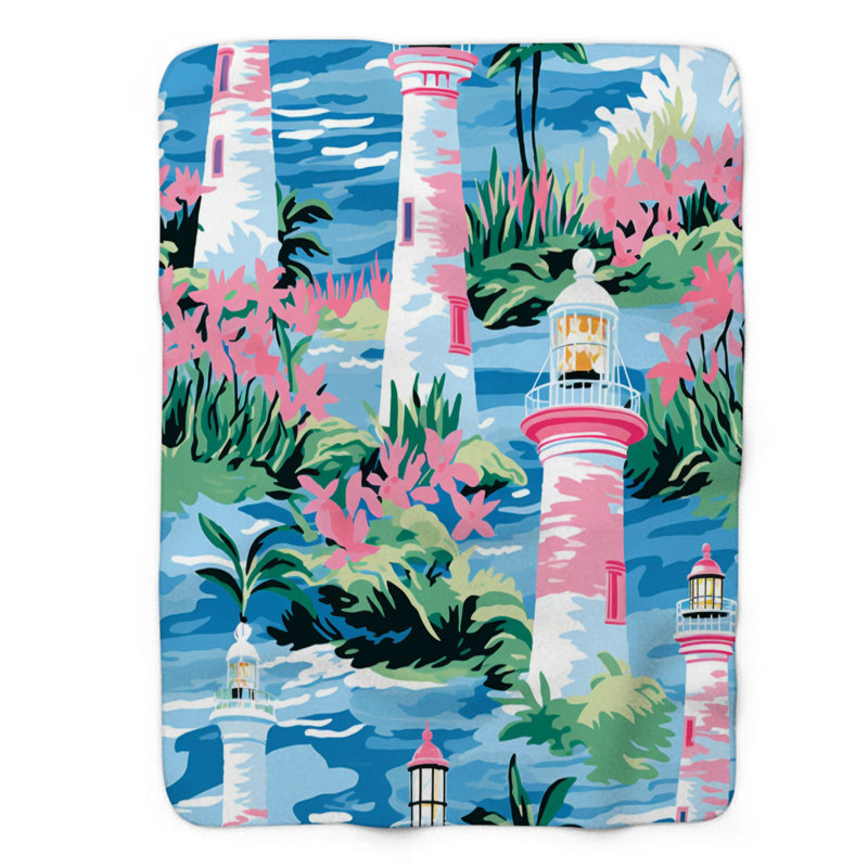 Motif de balise maritime - 1 pièce Sherpa Premium, L 50 po x L 60 po, Motifs chics du phare