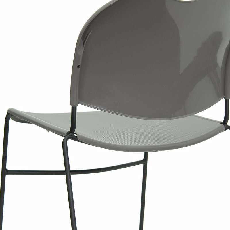 Hercules Series 880 lb Ultra-Compact Gray Vinyl Stack Chair with Black Metal Frame