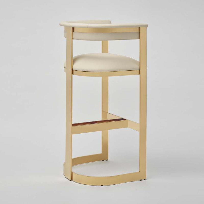 Darcy Upholstered Stool, Polished Brass/Buff Cream, Bar Stool (30" Seat Height)