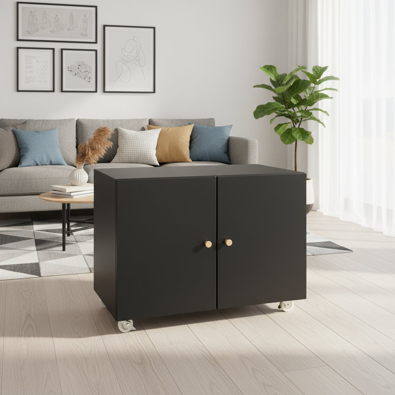 Double-door Printer Cabinet (black Metal Style), Steel Structure, With 360° Lockable Casters And Adjustable Shelves, Waterproof And Wear-resistant, Fits Multiple Scenes (office/home/garage)