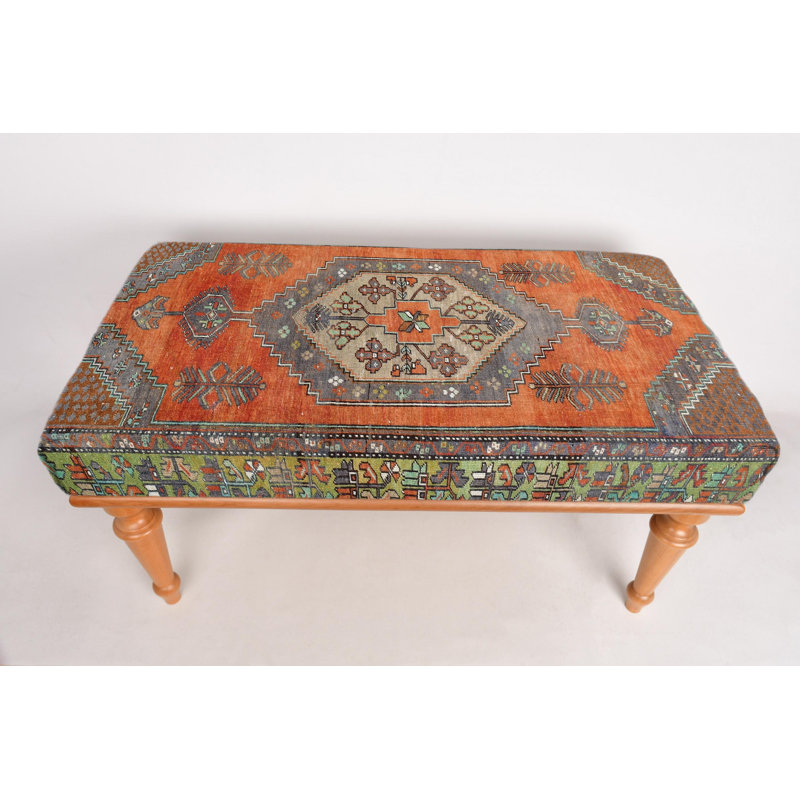 Cotton Upholstered Bench, Brown, 45cm H x 90cm W x 45cm D