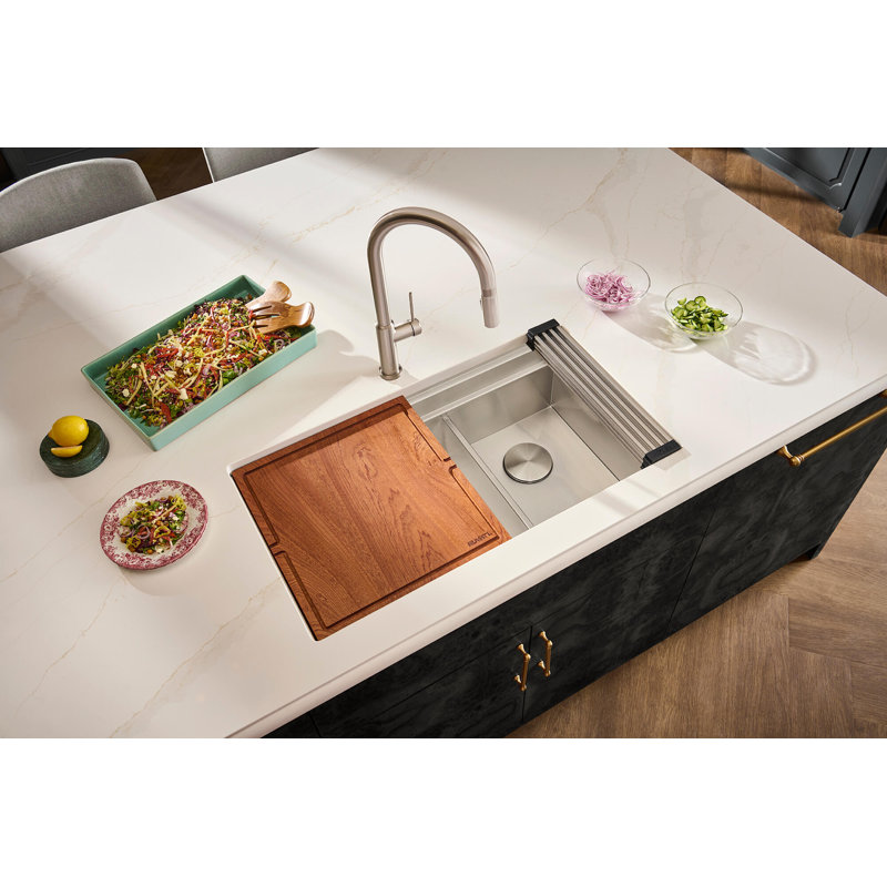 Workstation 33" L x 19" W Double Basin Undermount Kitchen Sink with Accessories
