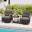 Ensemble de 3 chaises pivotantes pour l'extérieur avec coussins de table d'appoint en verre trempé à 2 niveaux-225751892