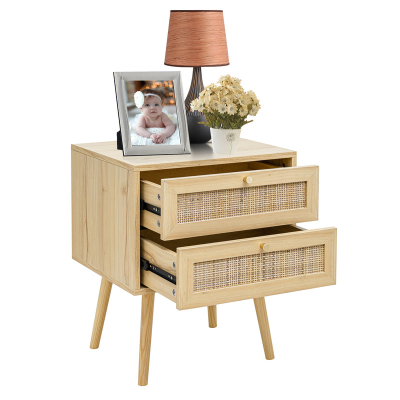 Perseus Modern Light Brown 2 Drawer Rattan Bedside Table for Bedroom