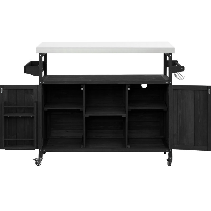 Chariot de cuisine modulaire pour l'extérieur avec porte-serviettes en papier et trou à gaz de luxe - tablettes réglables 360 roues verrouillables