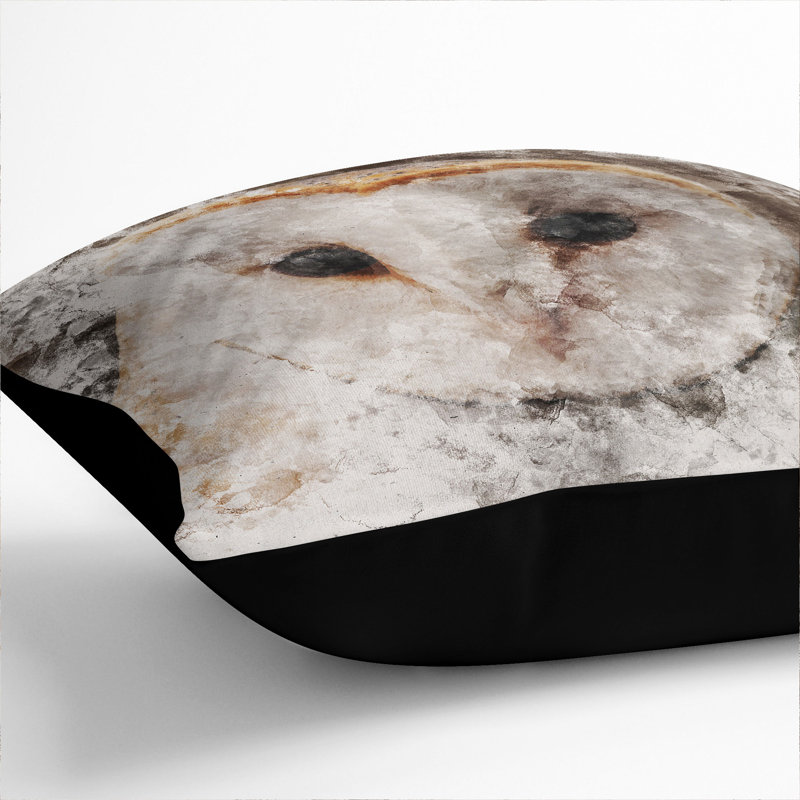 Barn Owl Vol.1 Watercolour Square Throw Cushion, 40cm H x 40cm W x 15cm D, Black