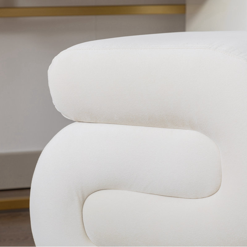 Jaszlyn S-shape Ottoman, Makeup Stool Footstool, Ivory Velvet