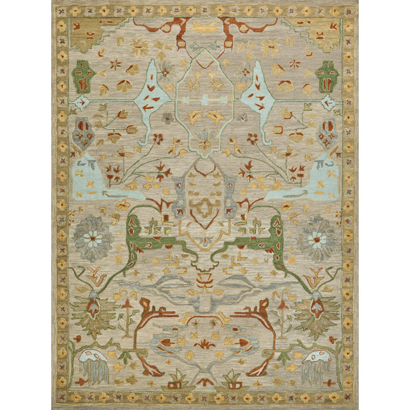Hamilton hand-tufted New Zealand Wool Navy/Multi Area Rug, Rectangle 6' x 9', Beige